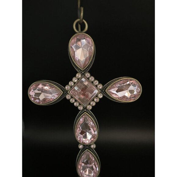 Kirklands Pink With Gold/Brass Colored Stone Cross With Pink/Metal Stand Holder - Picture 5 of 16